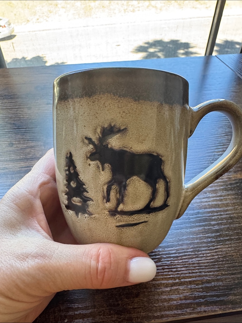 Stoneware Moose Mug in Beige with Dark Accent - Rustic Home Dining
